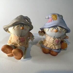 Vintage 1984 Bumpkins Fabrizio George Good Ceramic Scarecrow Figurines Set of 2